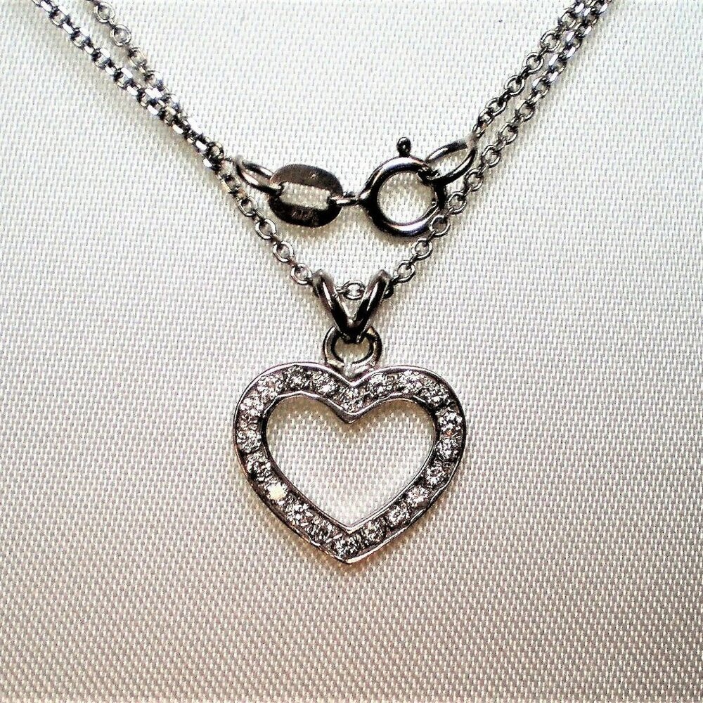 Designer Solid 14K White Diamond Cluster Open Heart Pendant Necklace Chain P